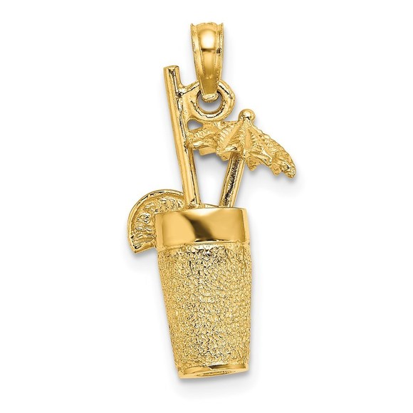 CLOSEOUT! 14k Yellow Gold 3-D Textured Cocktail Drink Necklace Charm Pendant